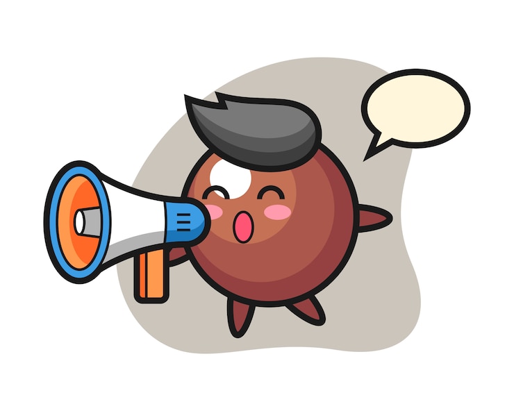 Vector chocolate ball cartoon holding a megaphone