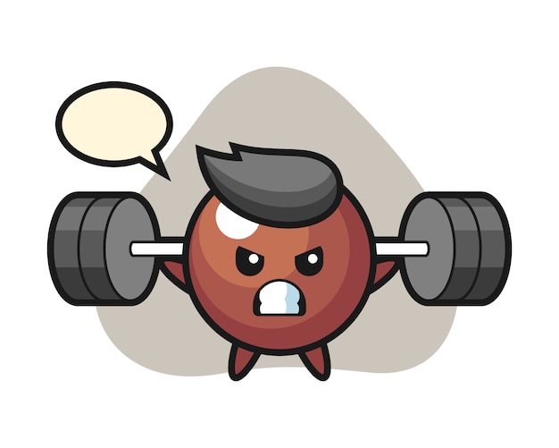 Vector chocolate ball cartoon with a barbell