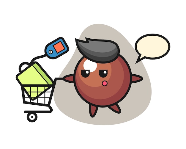 Chocolate ball cartoon with a shopping cart