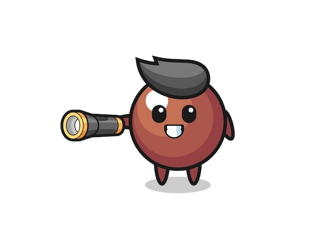 Chocolate ball mascot holding flashlight , cute design