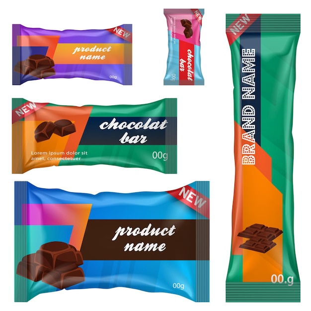 チョコレートバー セット 白い背景に隔離されたスナックバー パッケージのテンプレート
