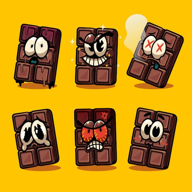 Chocolate Bar Cartoon Emoticon Set