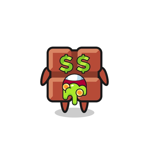 Chocolate bar character with an expression of crazy about money