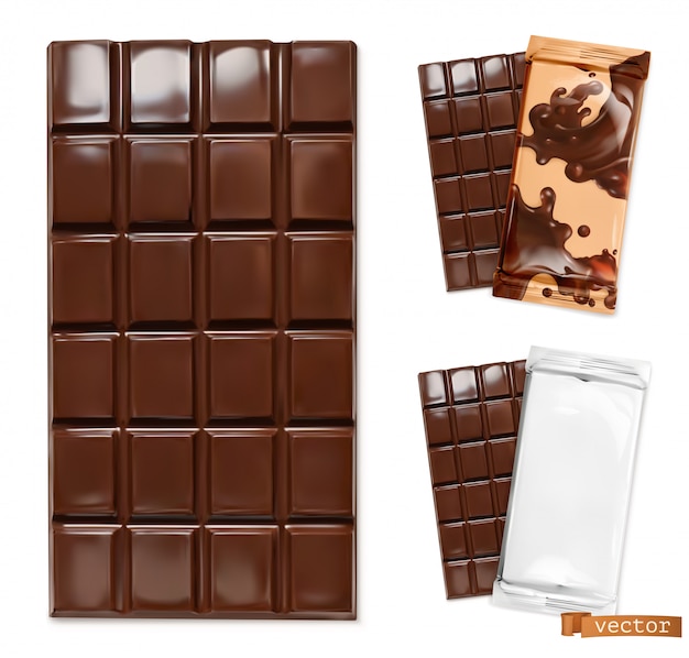 Плитка шоколада и иллюстрация упаковки шоколада