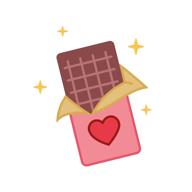 Icona della barra di cioccolato cioccolato aperto illustrazione stile doodle vettoriale elemento di design romantico per il giorno di san valentino