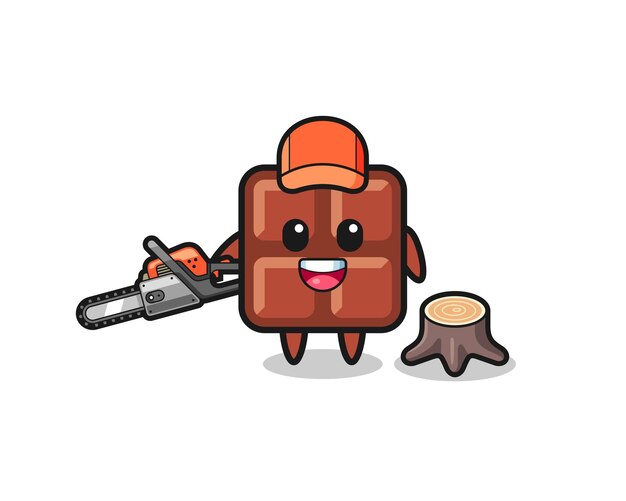 Chocolate bar lumberjack character holding a chainsaw cute design