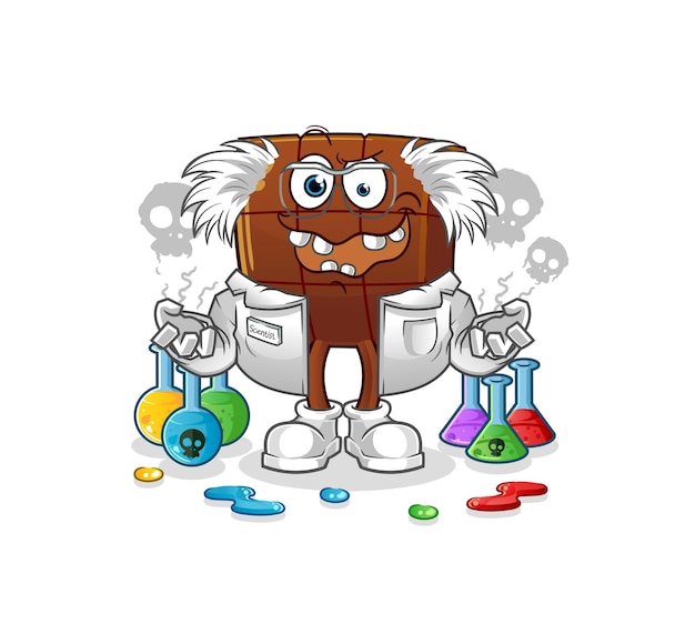 Chocolate bar mad scientist illustration. character vector