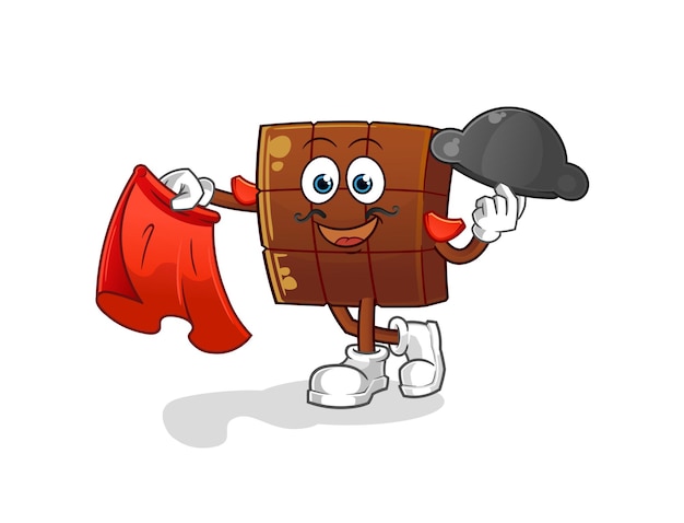 Matador barretta di cioccolato con illustrazione di panno rosso. vettore di carattere