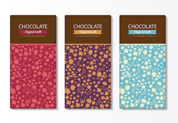 Vector chocolate bar packaging set. trendy luxury product brand template with label pattern for packaging.