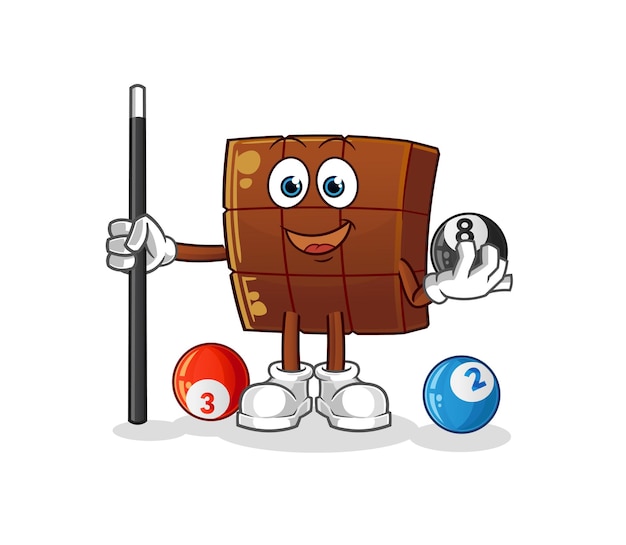 Chocolate bar plays billiard character. cartoon mascot vector