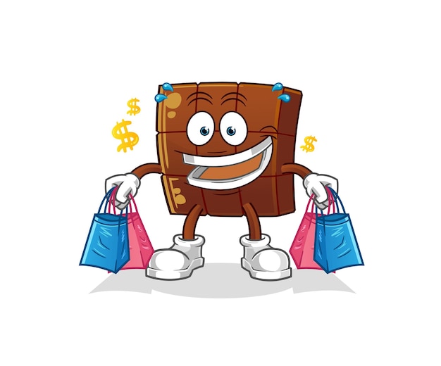 Chocolate bar shoping mascot. cartoon vector