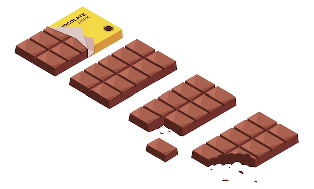 ベクトル チョコレート バー ベクトルを設定 別のラップされていない正方形のダーク チョコレートまたはミルク チョコレート バーのセット