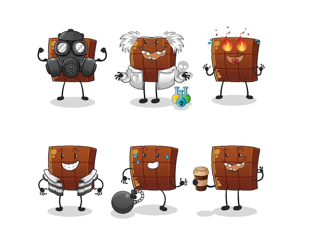 Personaggio del gruppo di cattivi della barretta di cioccolato. vettore della mascotte del fumetto