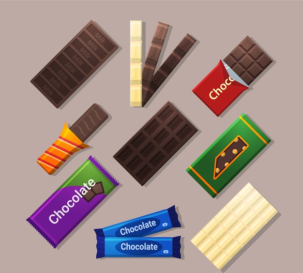 Chocolate bars icons in flat style