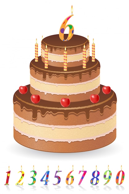 Vector chocolate birthday cake with numbers of age vector illustration