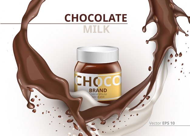 Vector chocolate bottle package mock up vector realistic on splash background