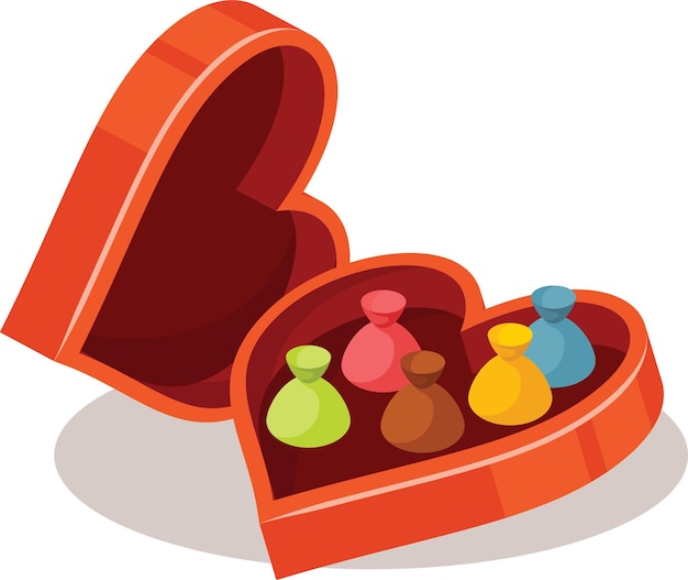 Вектор Шоколадная коробка в форме сердца на изолированном фоне