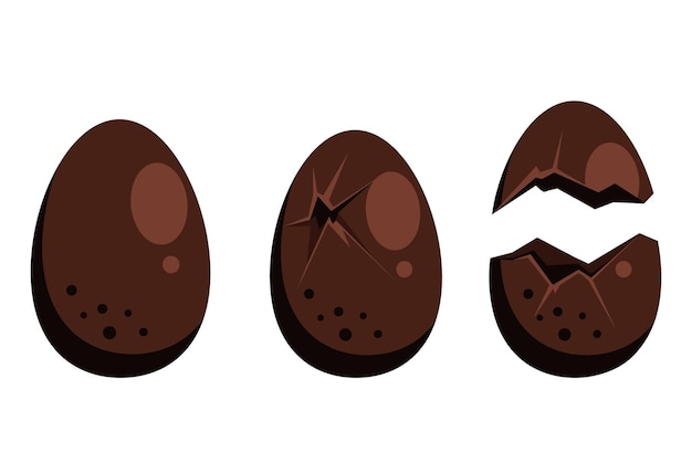 チョコレート 壊れた卵 驚きのクラック 孤立したセット フラット グラフィック デザイン イラスト