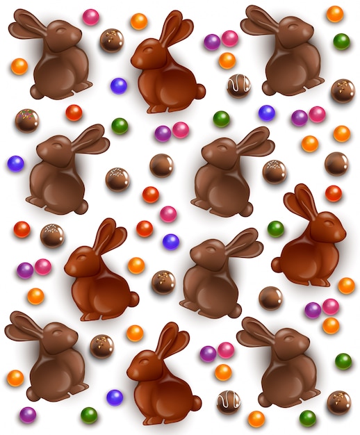 Vector chocolate bunny and eggs pattern background