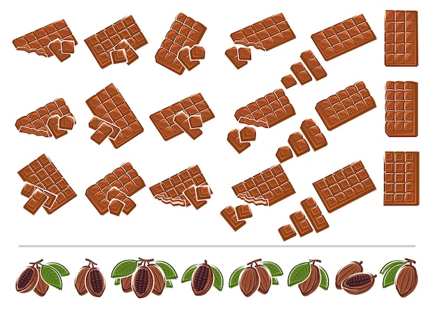 Vettore cioccolato, set di cacao. collezione di elementi e icone. illustrazione vettoriale