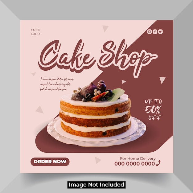 Chocolate cake banner template post for businnes social media