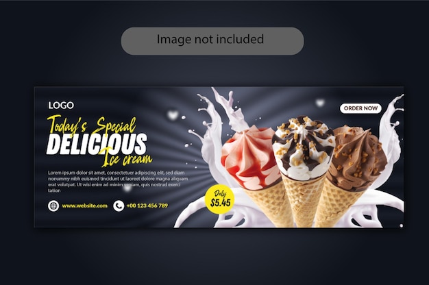 Chocolate cake and delicious ice cream facebook cover banner