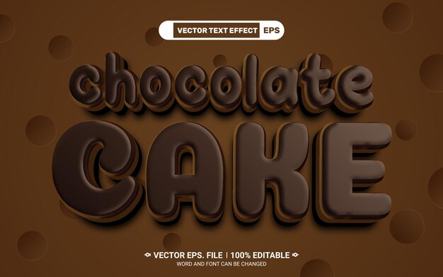 Vettore effetto di stile di testo vettoriale 3d modificabile per torte di cioccolato