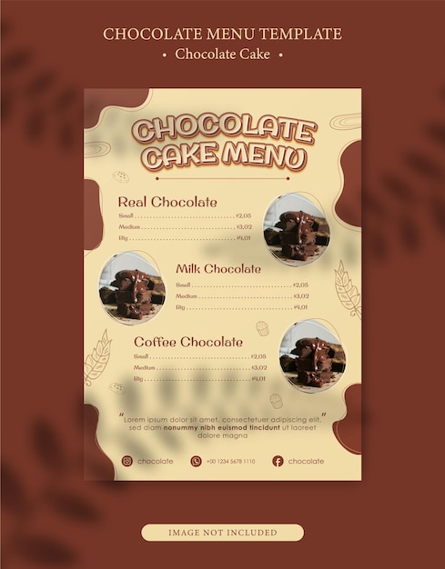 Vettore poster o volantino del menu della torta al cioccolato