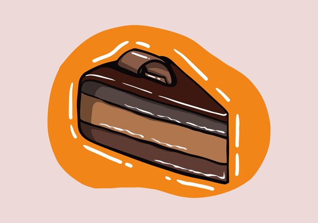 Chocolate cake piece isolated choc layered dessert. Vector bakery food, creamy pie