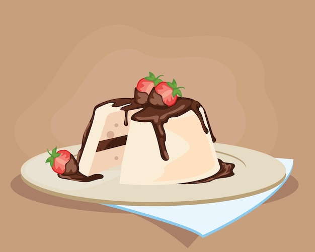 Vector chocolate cake poster with strawberry