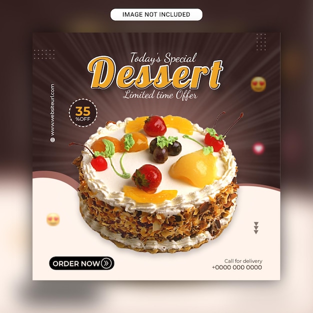 Banner di social media di torta al cioccolato e modello di post di instagram