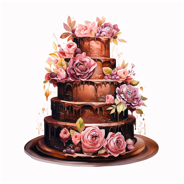 Chocolate cake watercolor paint art