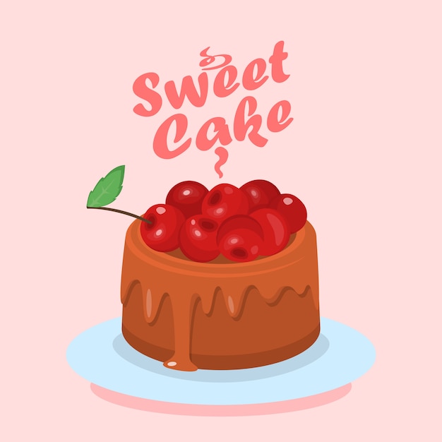 Chocolate cake with cherry cartoon web banner