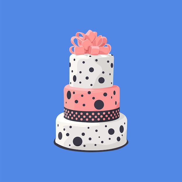 핑크 리본 생일 파티 음식 속성 벡터 평면 디자인 그래픽 일러스트와 함께 초콜릿 케이크