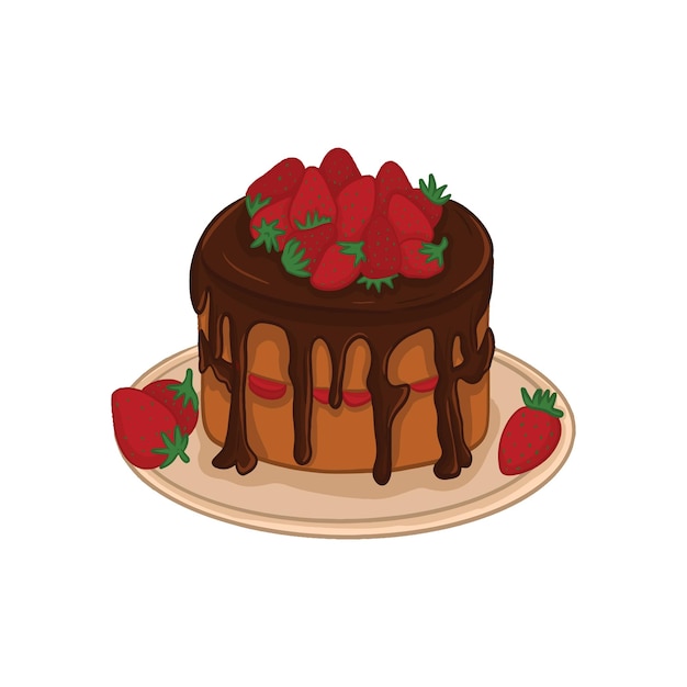 chocolate cake with strawberry illustration