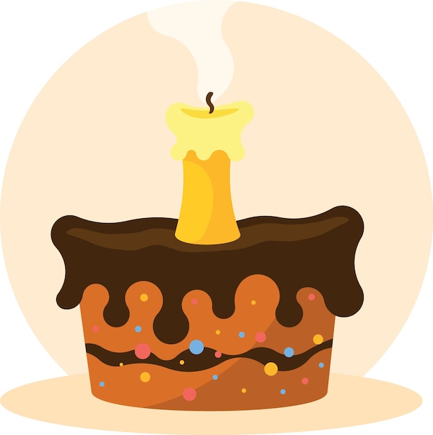 Vector chocolate cake with a yellow candle food illustrator