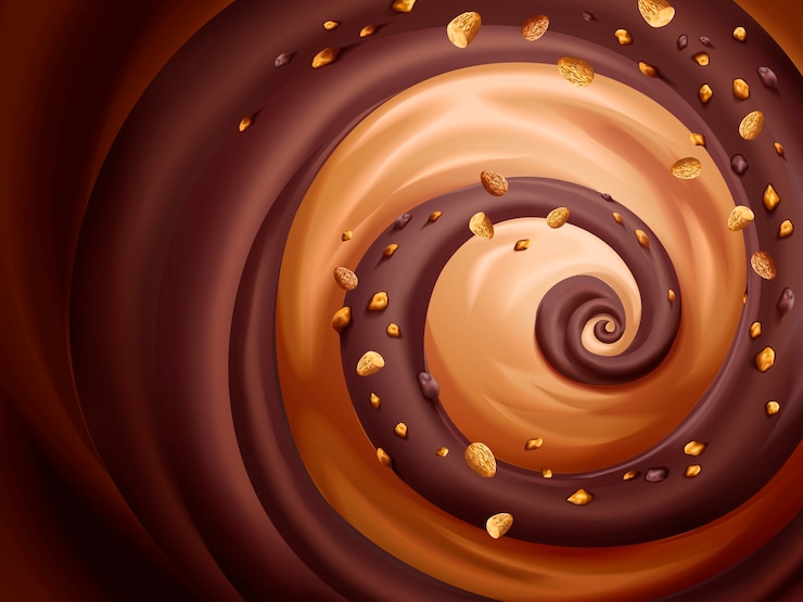 Vector chocolate and caramel sauce with almond crush background for  uses 