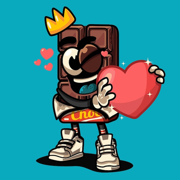 Chocolate Character Holding Heart Love Valentine Cartoon