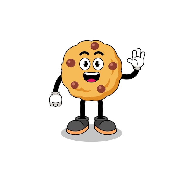 Chocolate chip cookie cartoon doing wave hand gesture character design