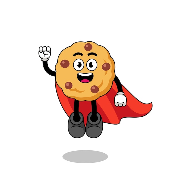 Cartone animato biscotto con gocce di cioccolato con design del personaggio di un supereroe volante