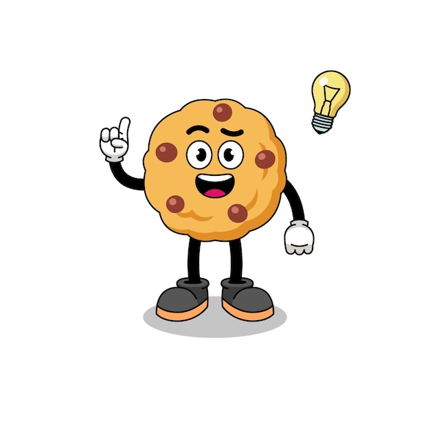 Chocolate chip cookie cartoon with get an idea pose character design