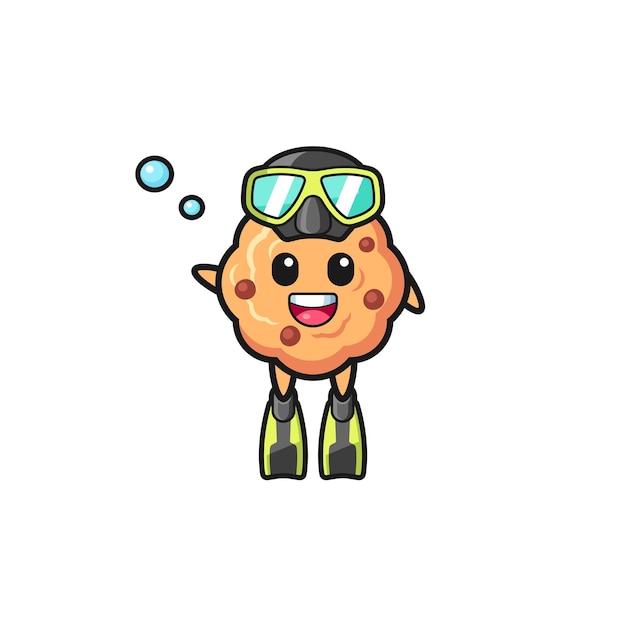 The chocolate chip cookie diver cartoon character cute design