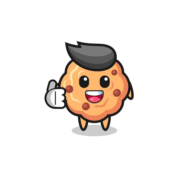 chocolate chip cookie mascot doing thumbs up gesture cute design