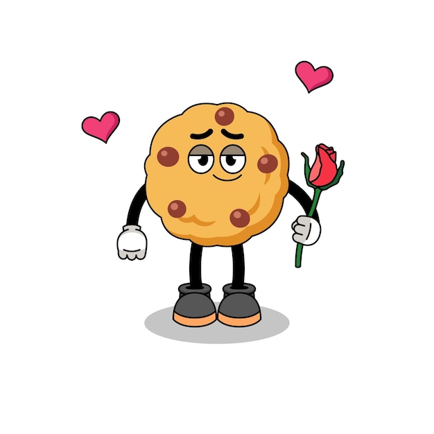 Chocolate chip cookie mascot falling in love character design