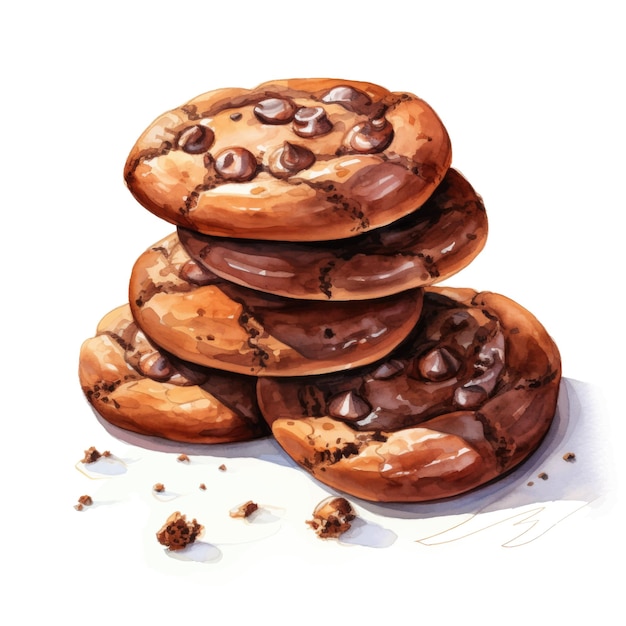 ベクトル 白い背景に分離されたチョコレート チップ クッキー 水彩イラスト