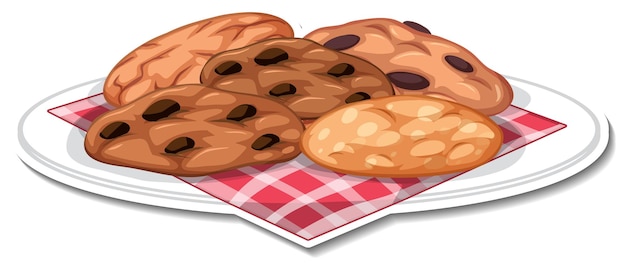 Vector chocolate chip cookies in plate sticker on white background