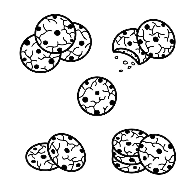 Chocolate chip cookies set Collection icon chocolate chip cookies Vector