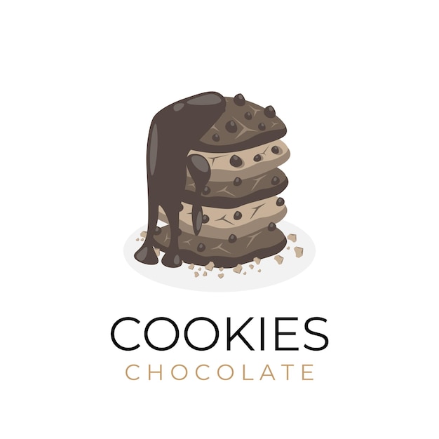 Chocolate chip cookies vector illustration logo with melted chocolate