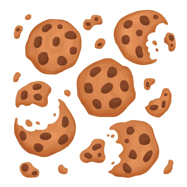 chocolate chips cookies cartoon set