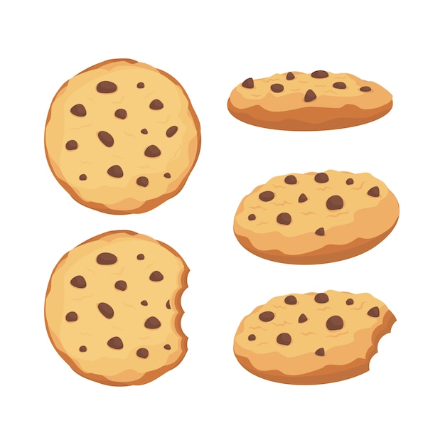 Chocolate chips cookies  set illustration